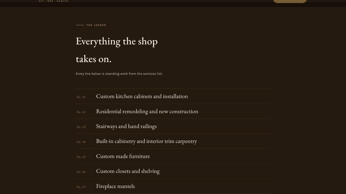 The services ledger section of the new homepage